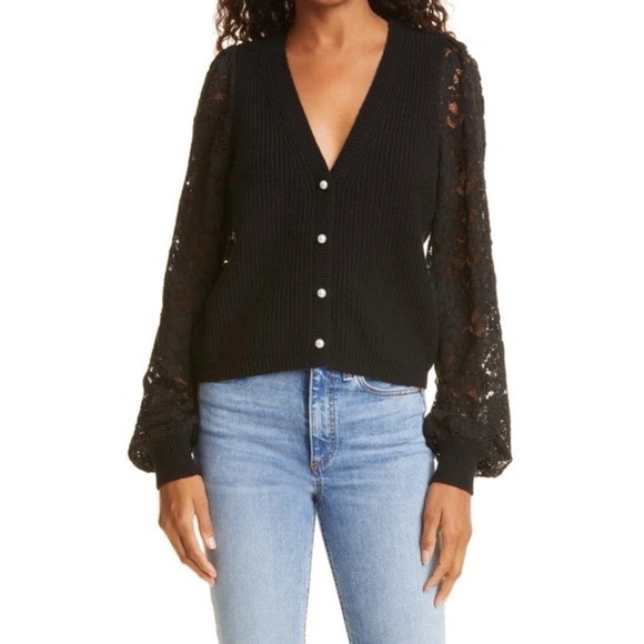 Cami NYC Beth Lace Sleeve Wool Cardigan Sweater with Pearl Buttons - Picture 1 of 3